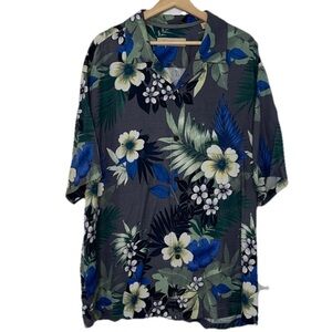 Tommy Bahama Gray Tropical Floral 100% Silk Casual Button Down Sz. XL